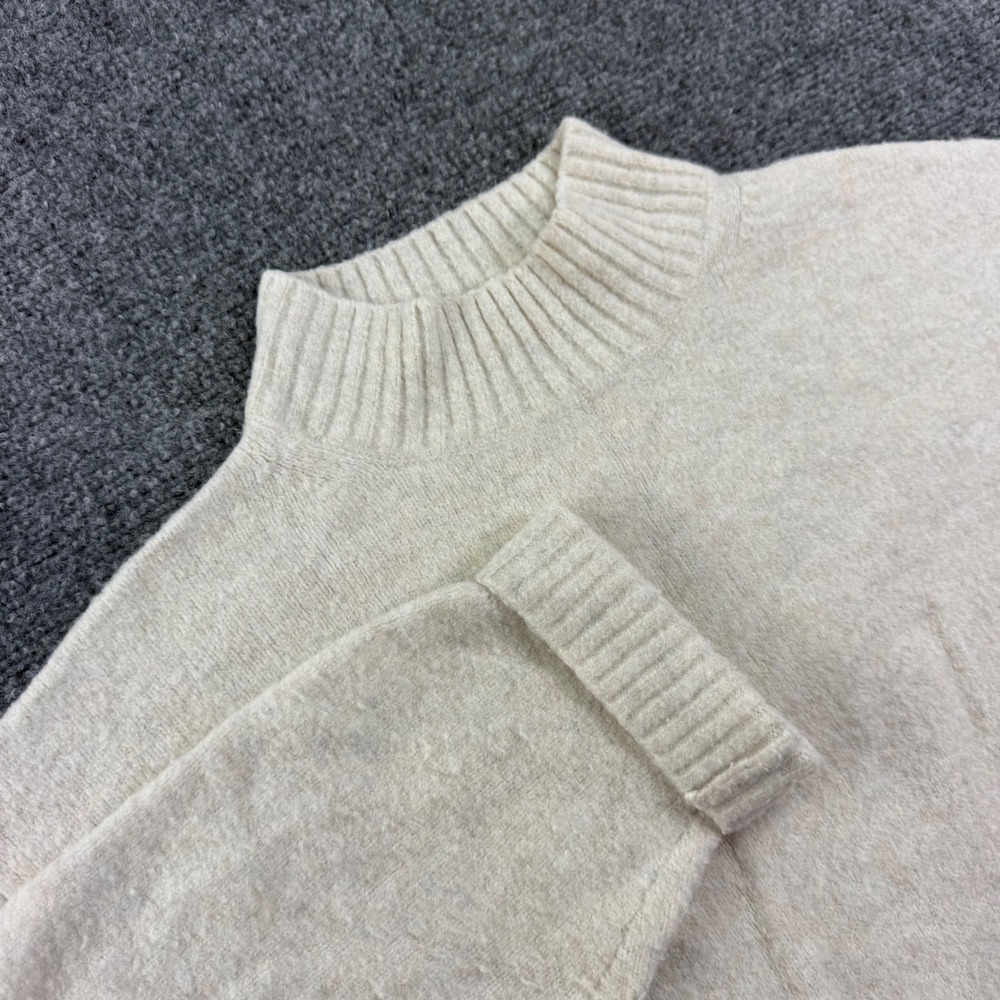 Uniqlo Souffle Yarn Sweater S Cream Mock Neck Knit Pullover Womens